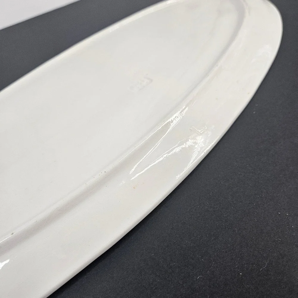 Vintage Lg White Ceramic Fish Platter Oval Serving Tray Decor Made in Italy 17in